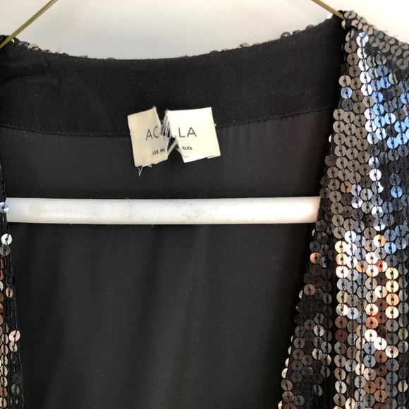 Designer Sequin Open Front Long Cardigan Coat Sheer Jacket for Party - Picture 3 of 7